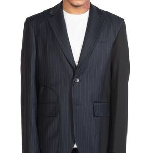 Paoletti x Marzotto Men’s/Unisex Blazer Pinstripe Elbow patches Navy/Gray Sz 44R